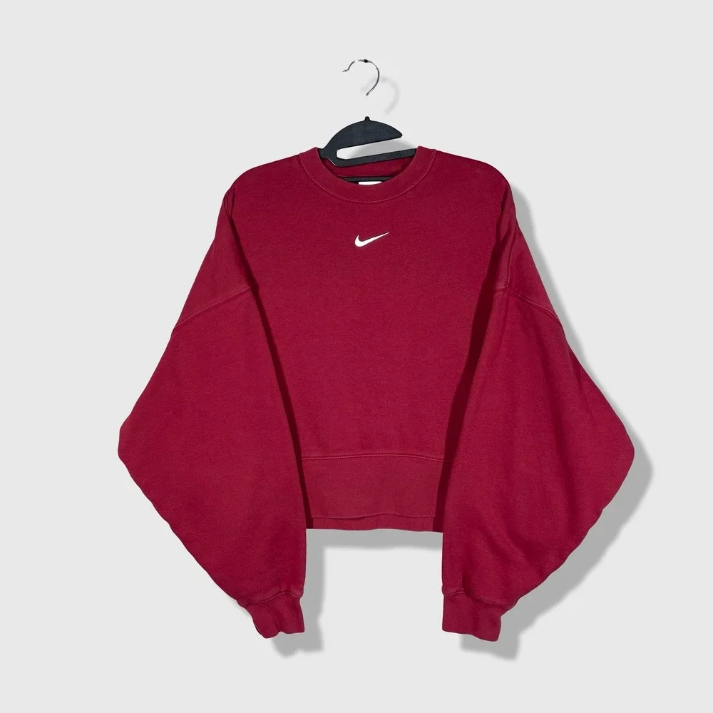 Nike Cropped Sweatshirt Womens S Red Center Swoosh Athleisure Streetwear Sporty